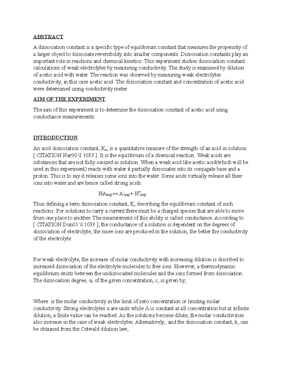 Exp 5 tiny mosweu - LAB REPORT - ABSTRACT A dissociation constant is a ...