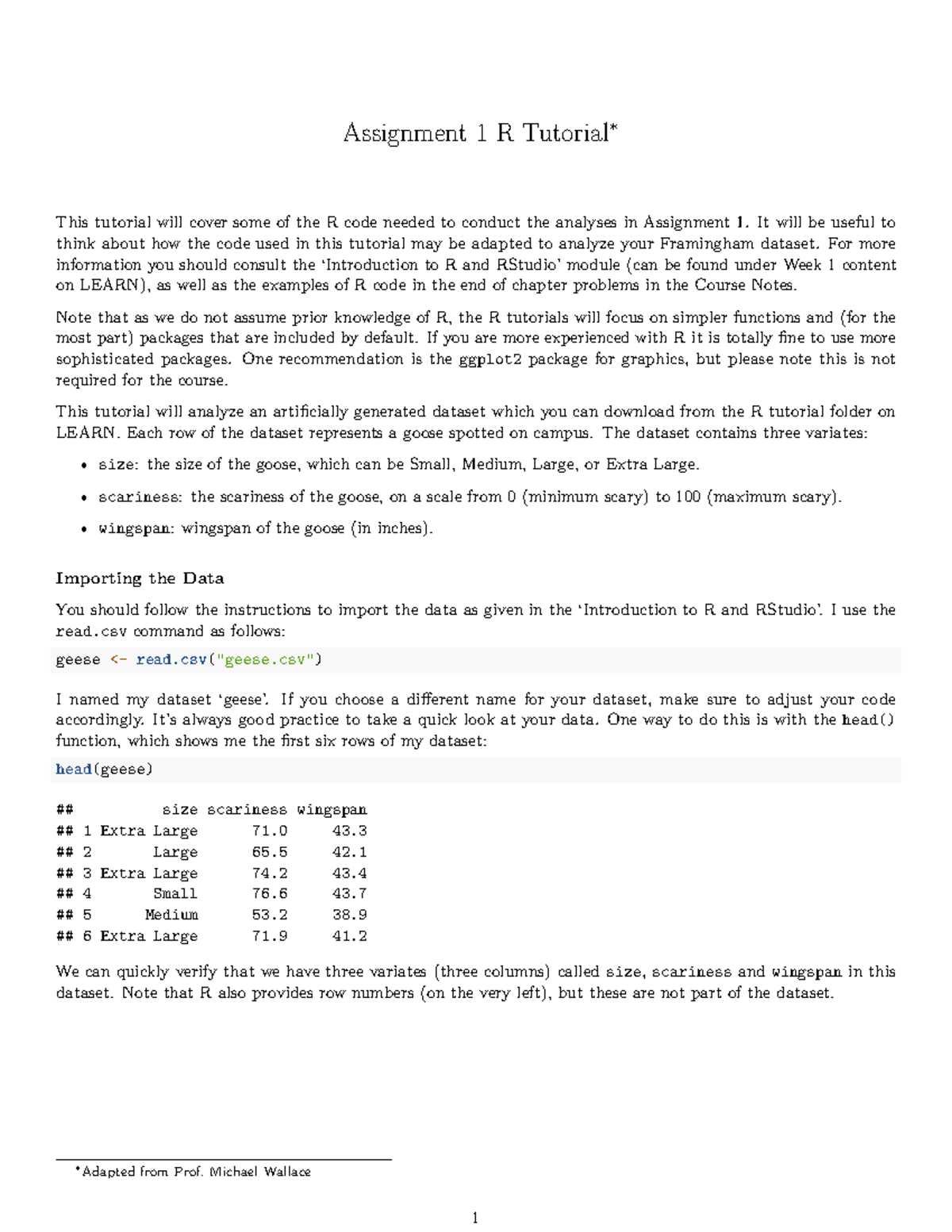 RTutorial 1 - Stat231 R tutorial 1 - Assignment 1 R Tutorial ∗ This ...