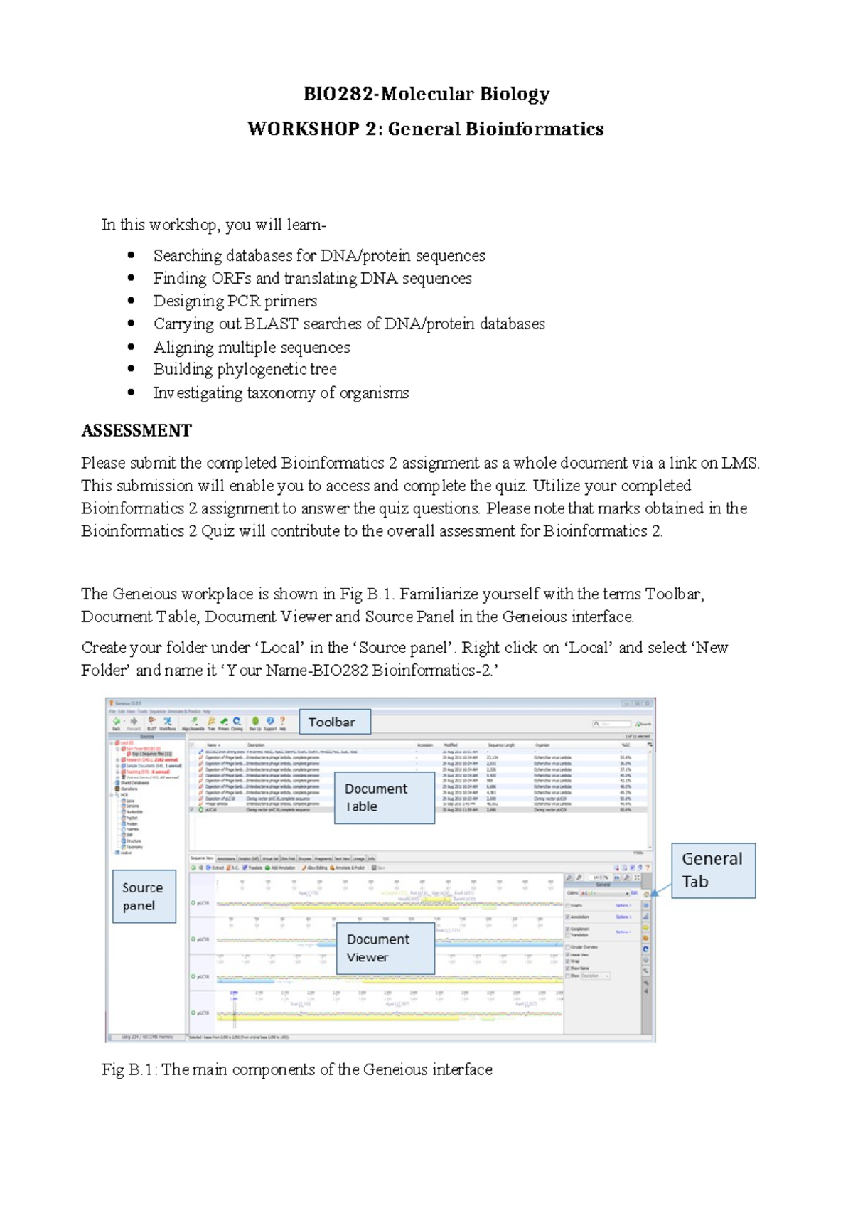 BIO282-Bioinformatics 2 Assignment: Workshop and Exercises Guide - Studocu