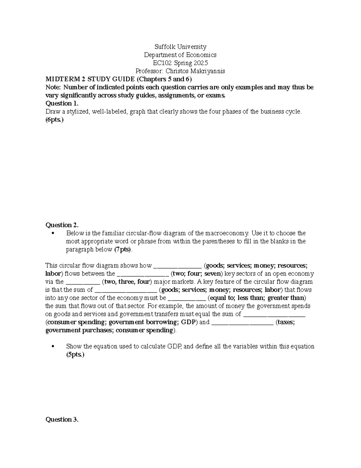 EC102 Spring 2025 Midterm 2 Study Guide: Chapters 5 & 6 Analysis ...