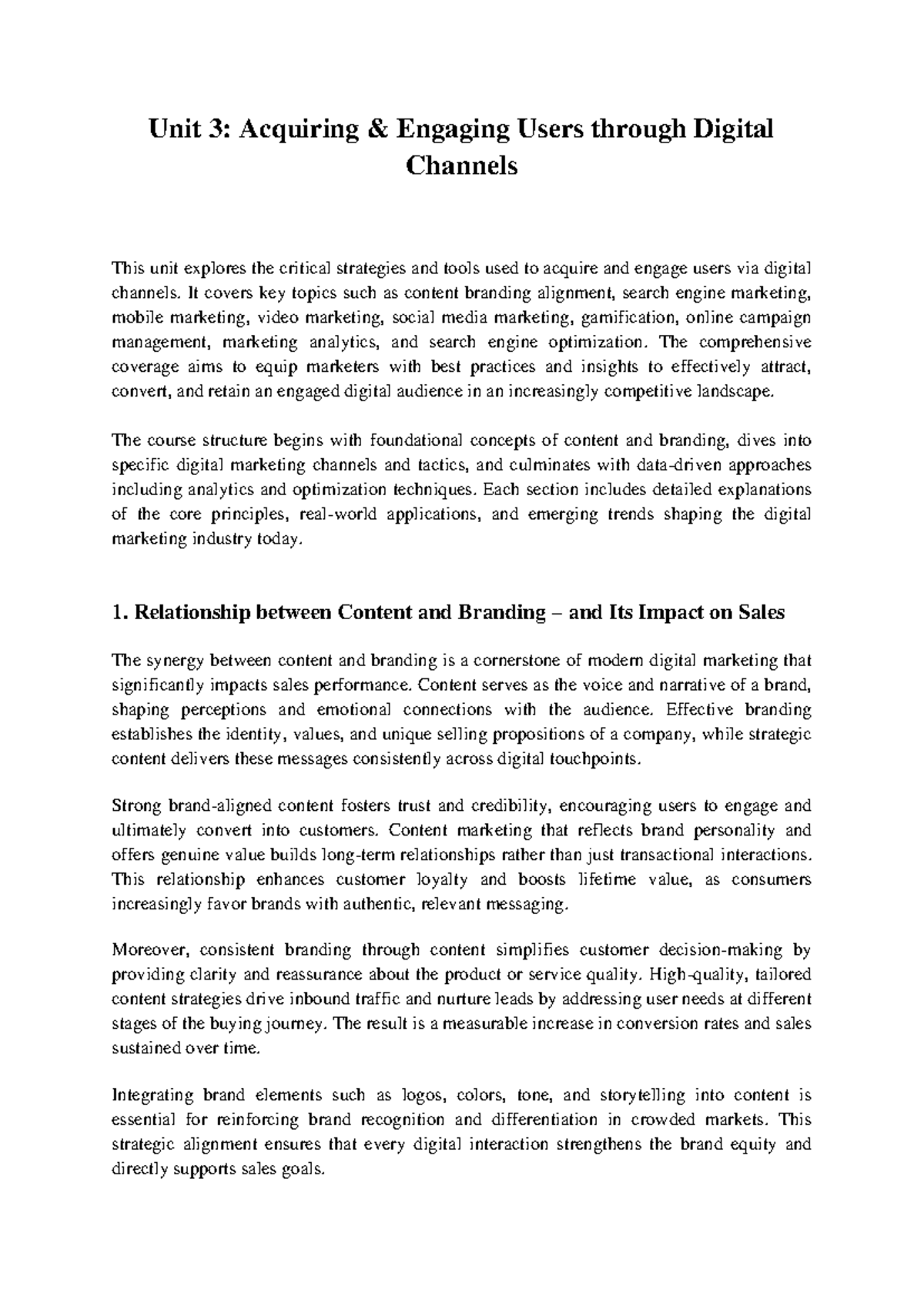 DSMM UNIT-3: Strategies for Acquiring & Engaging Users Digitally - Studocu