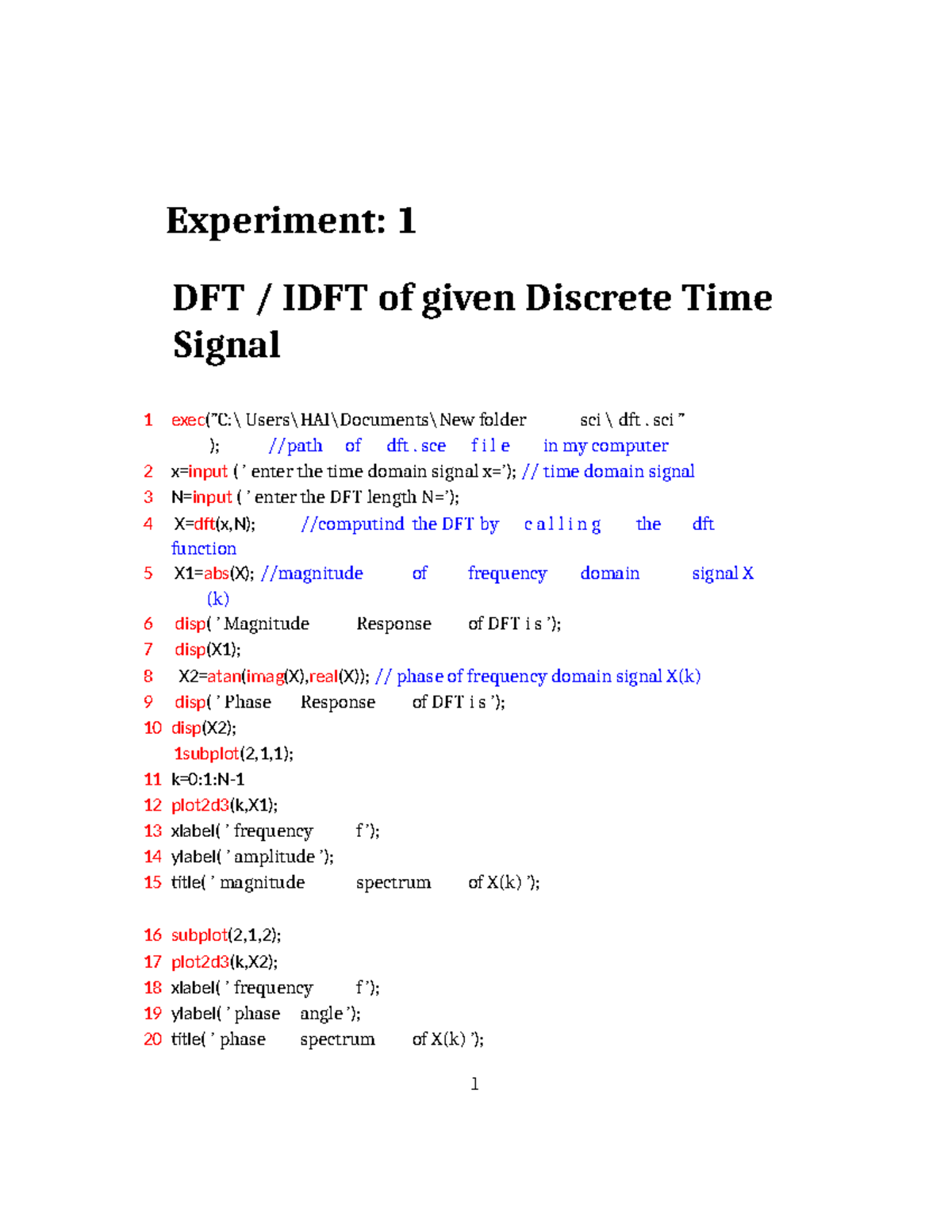Digital Signal Processing Lab: DFT, IDFT, and Filter Implementations ...