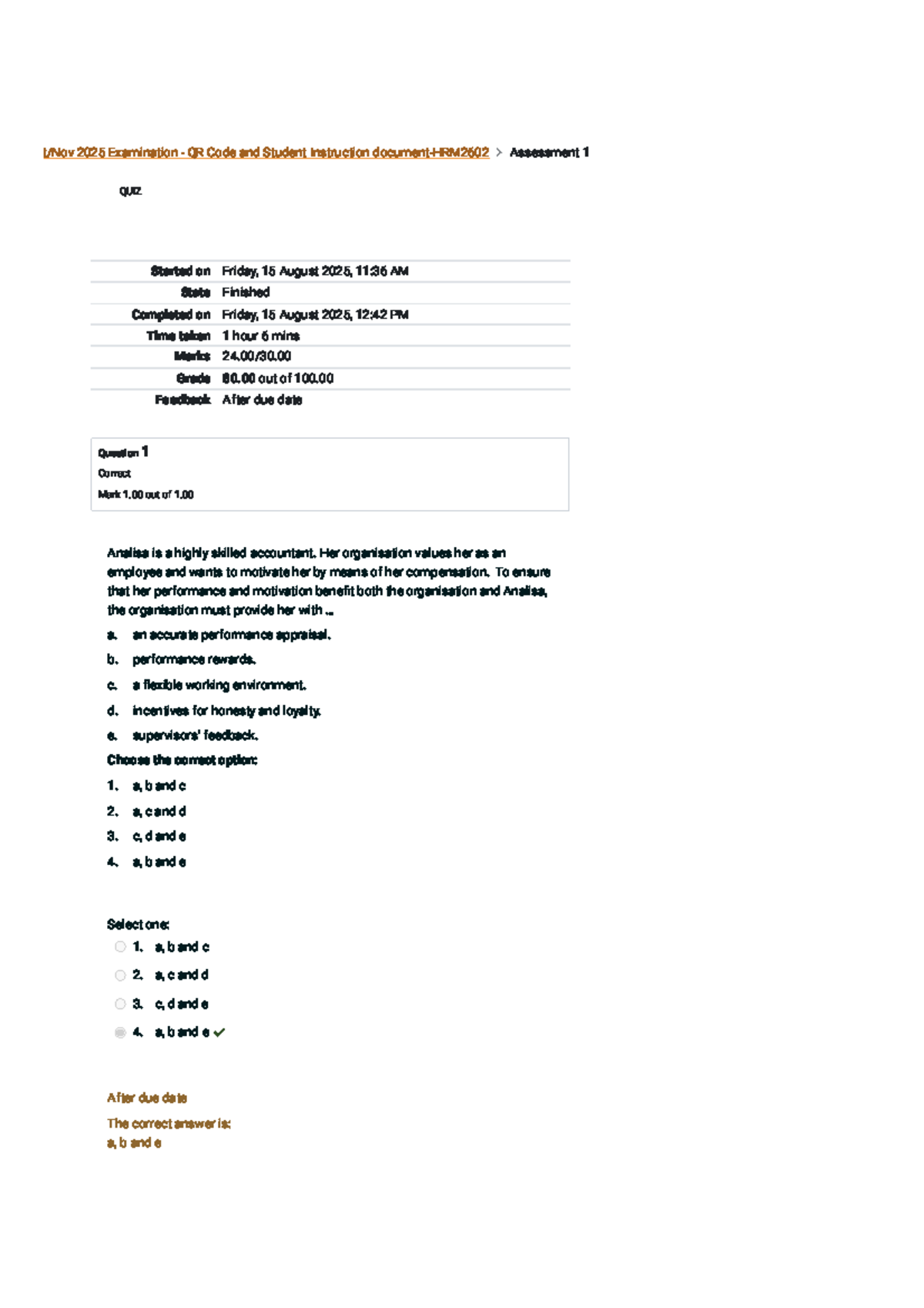 Assessment 1 Attempt Review for Course Code 2025: Quiz Results and ...
