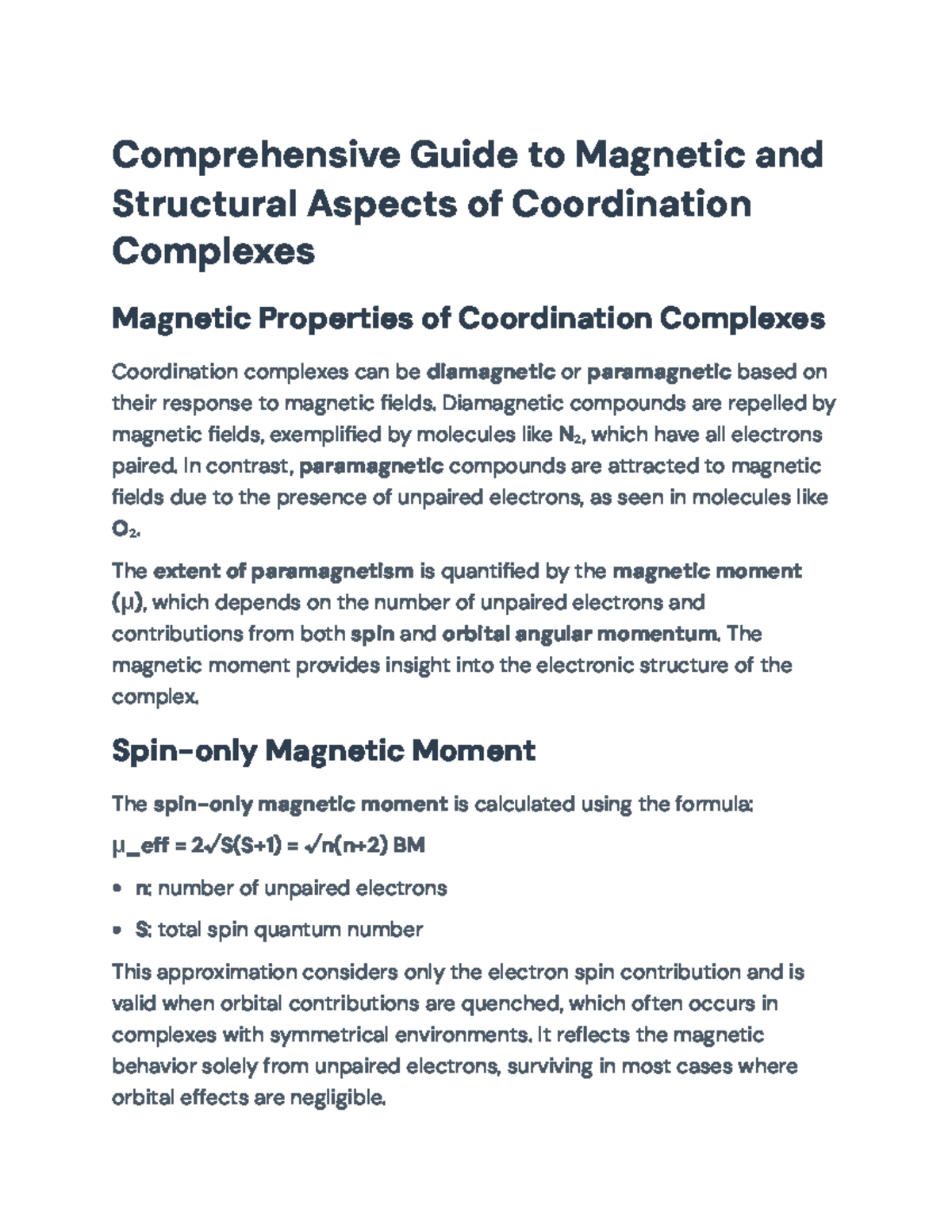 Comprehensive Guide to Magnetic Properties of Coordination Complexes ...