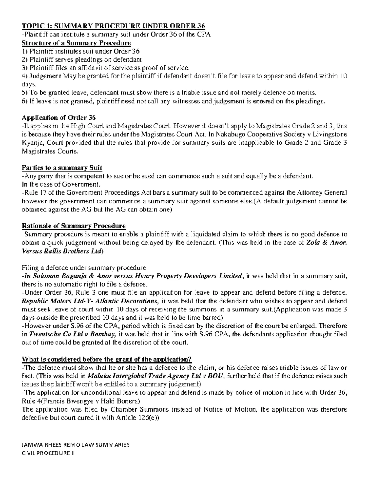 Civil Procedure 2 Study Guide: Summary Procedure & Trial Process - Studocu