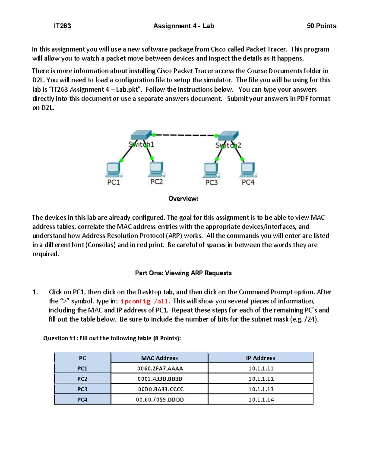 IT263-Lab3 - answer sheet - IT 263 Lab IPv4 and IPv6 Addresses Due by ...