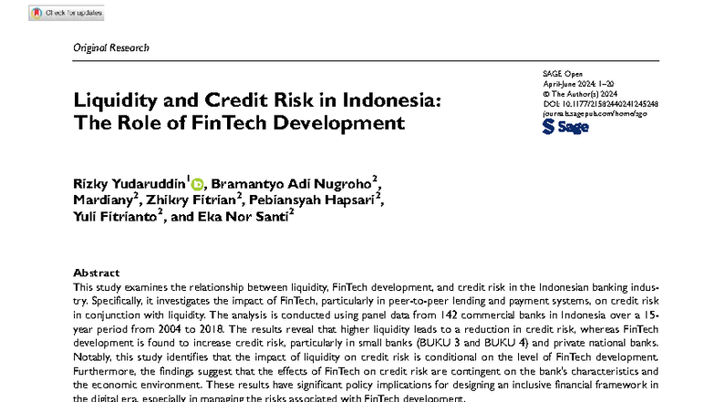 Liquidity and Credit Risk in Indonesian Banks: The Impact of FinTech ...