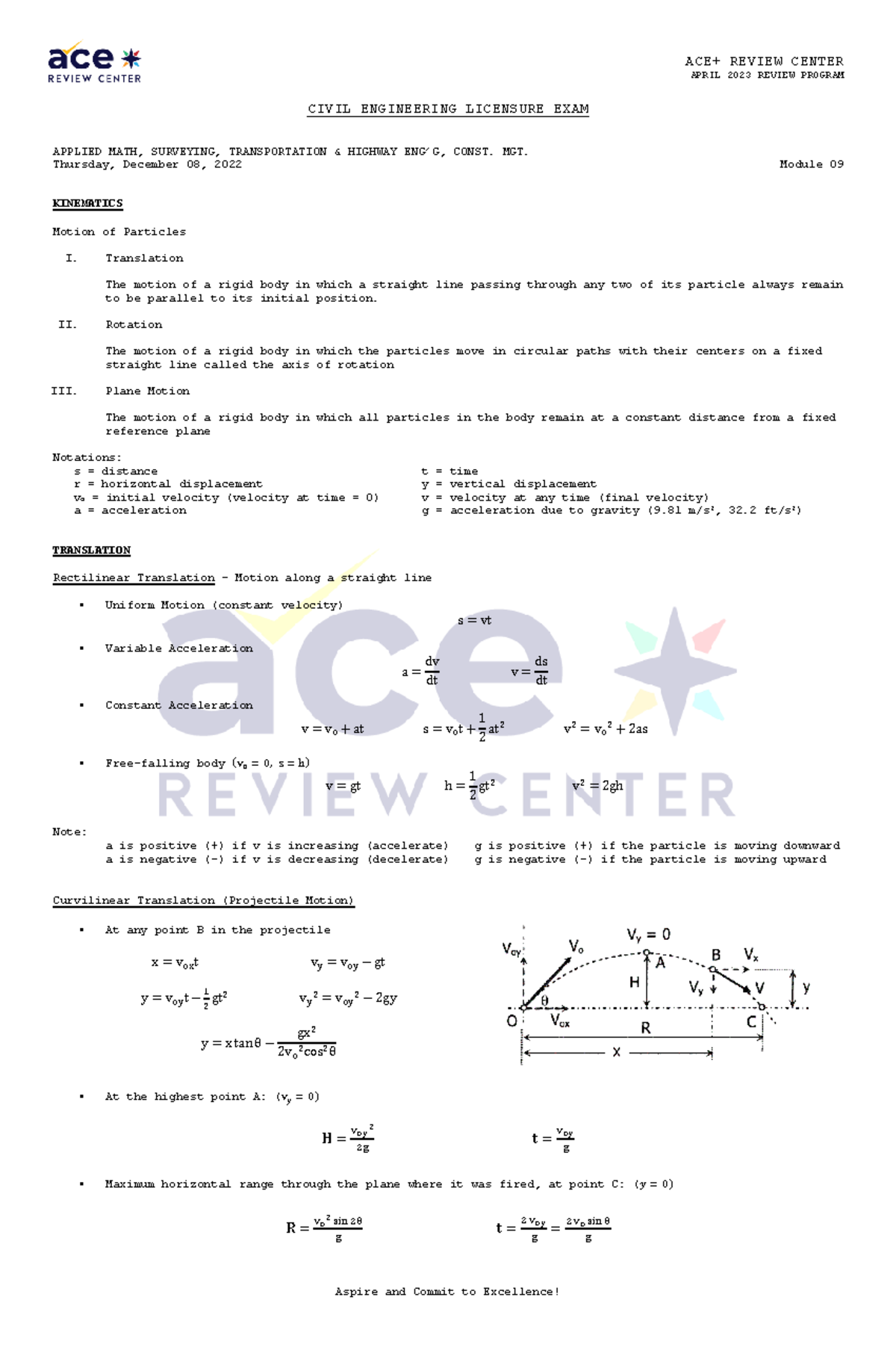 CE Module 9 - Physics Principles: Kinematics and Dynamics Review - Studocu
