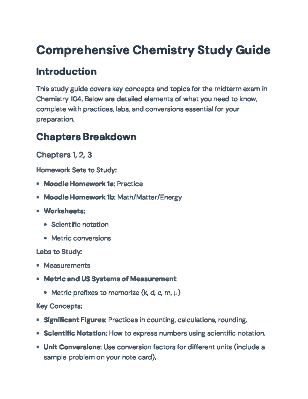 Chemistry 104 Midterm Exam Study Guide: Essential Topics & Practice ...