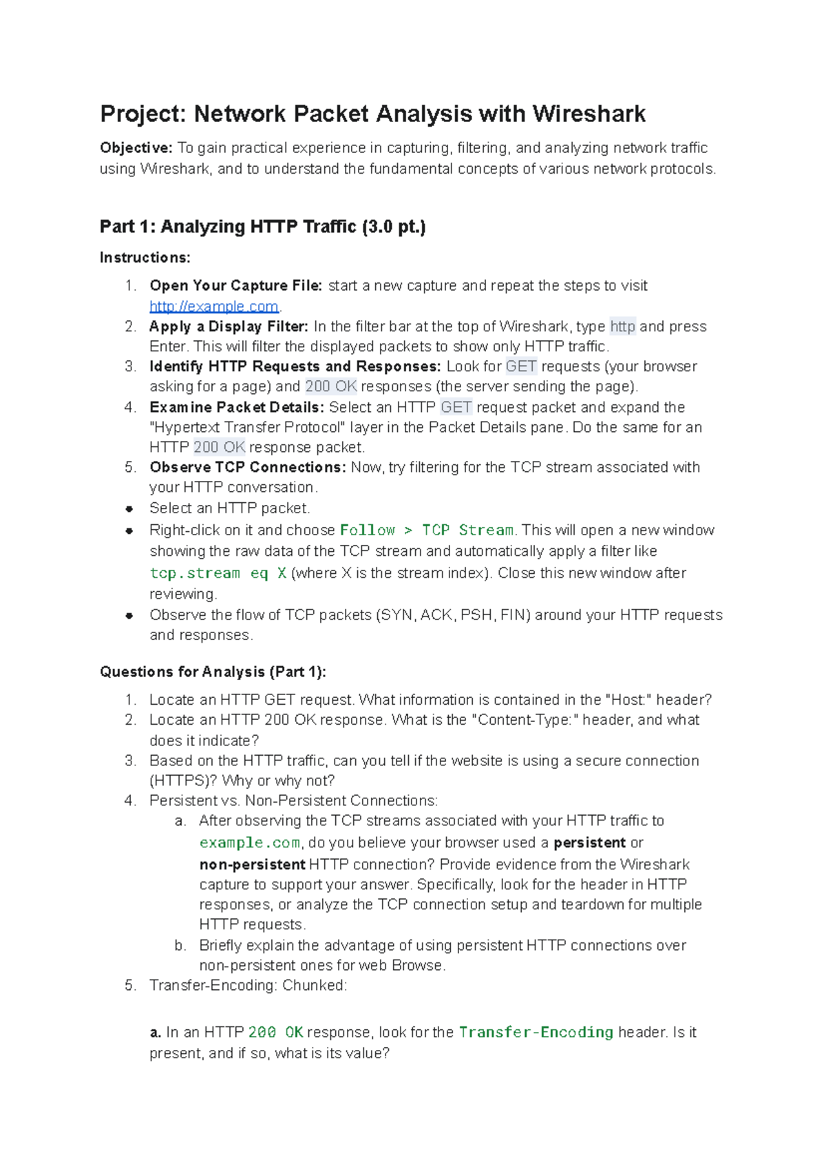 CLC HK3 2425 Project 2: Network Packet Analysis with Wireshark - Studocu