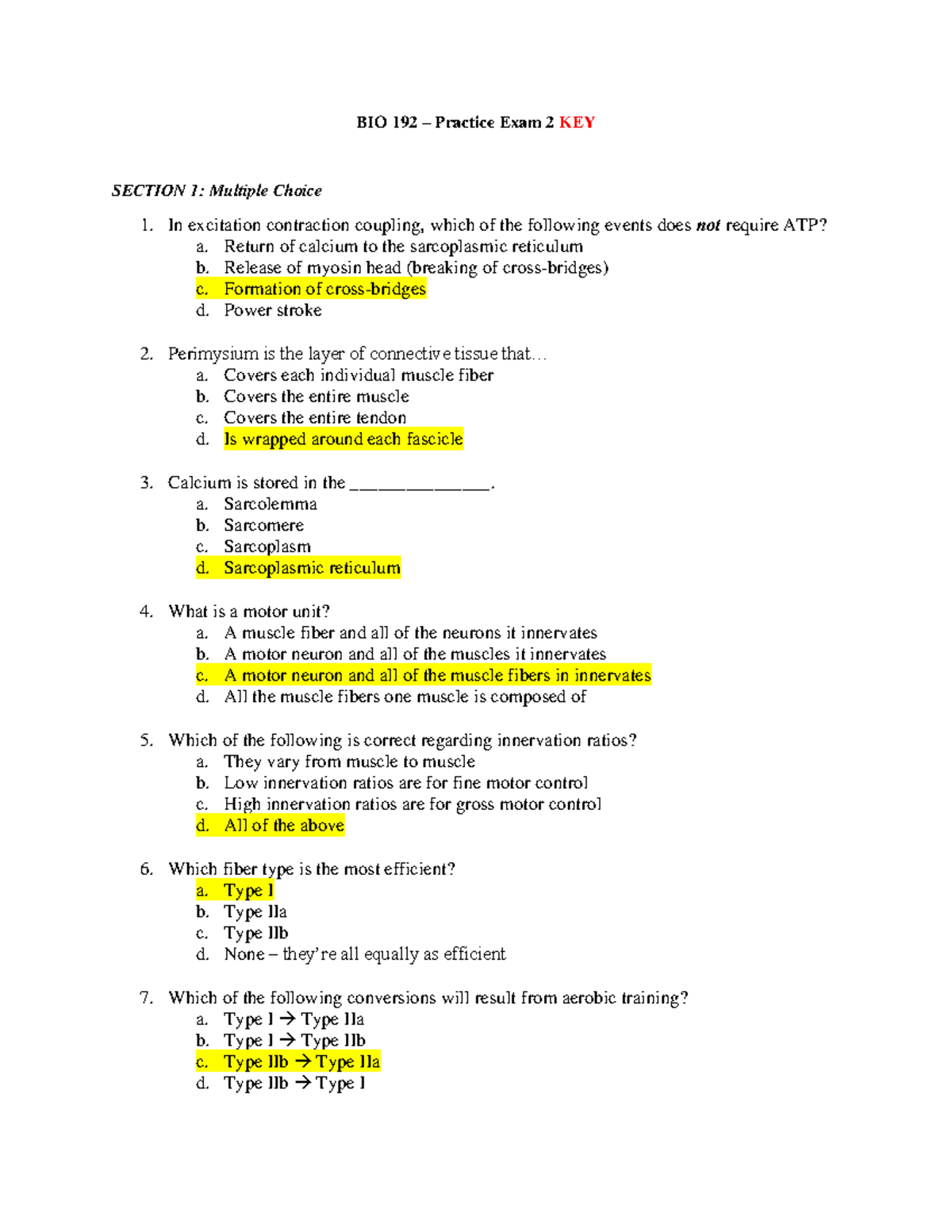 BIO 192 - Practice Exam 2 Study Guide with Key Solutions - Studocu