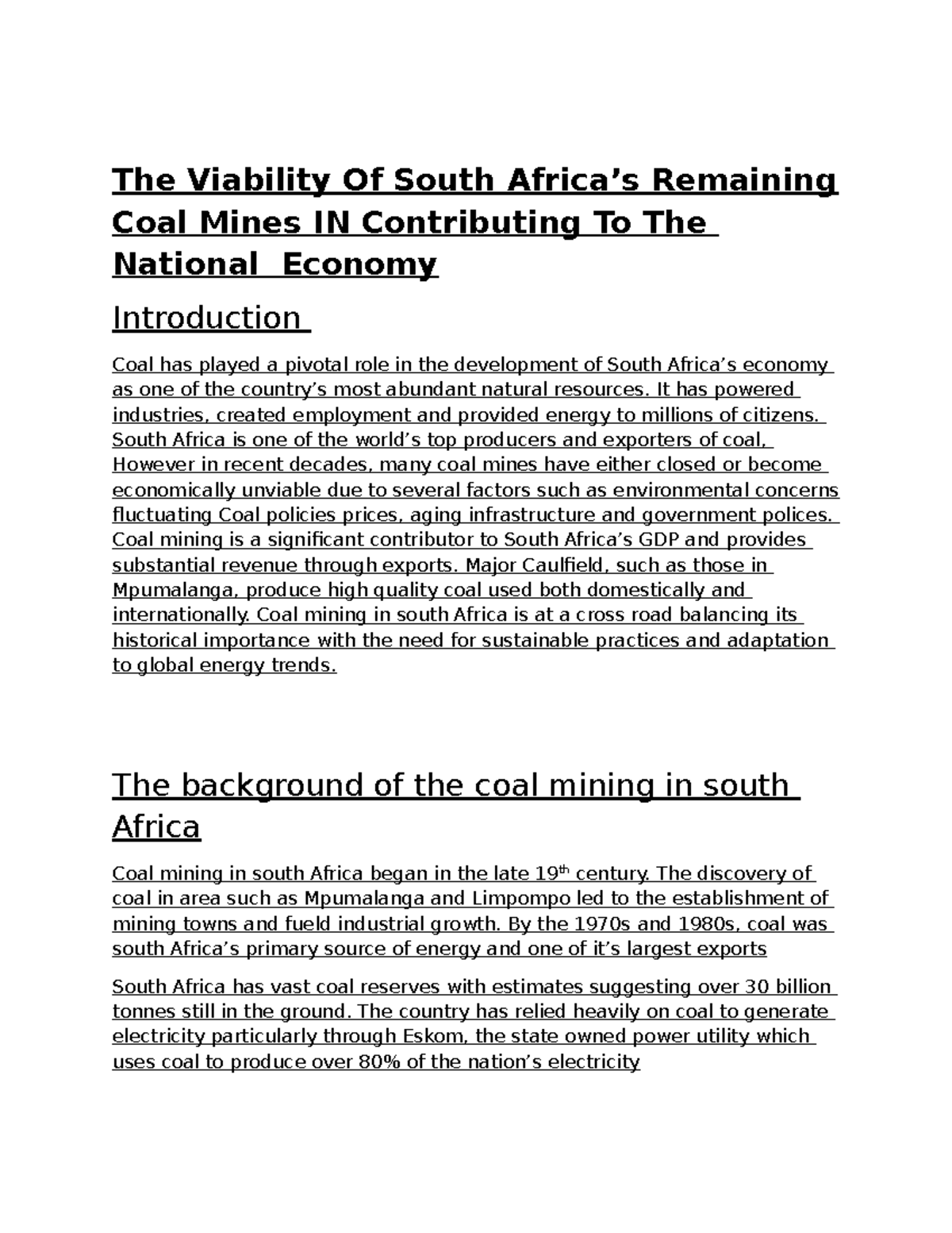 The Viability of South Africa's Coal Mines in the National Economy ...