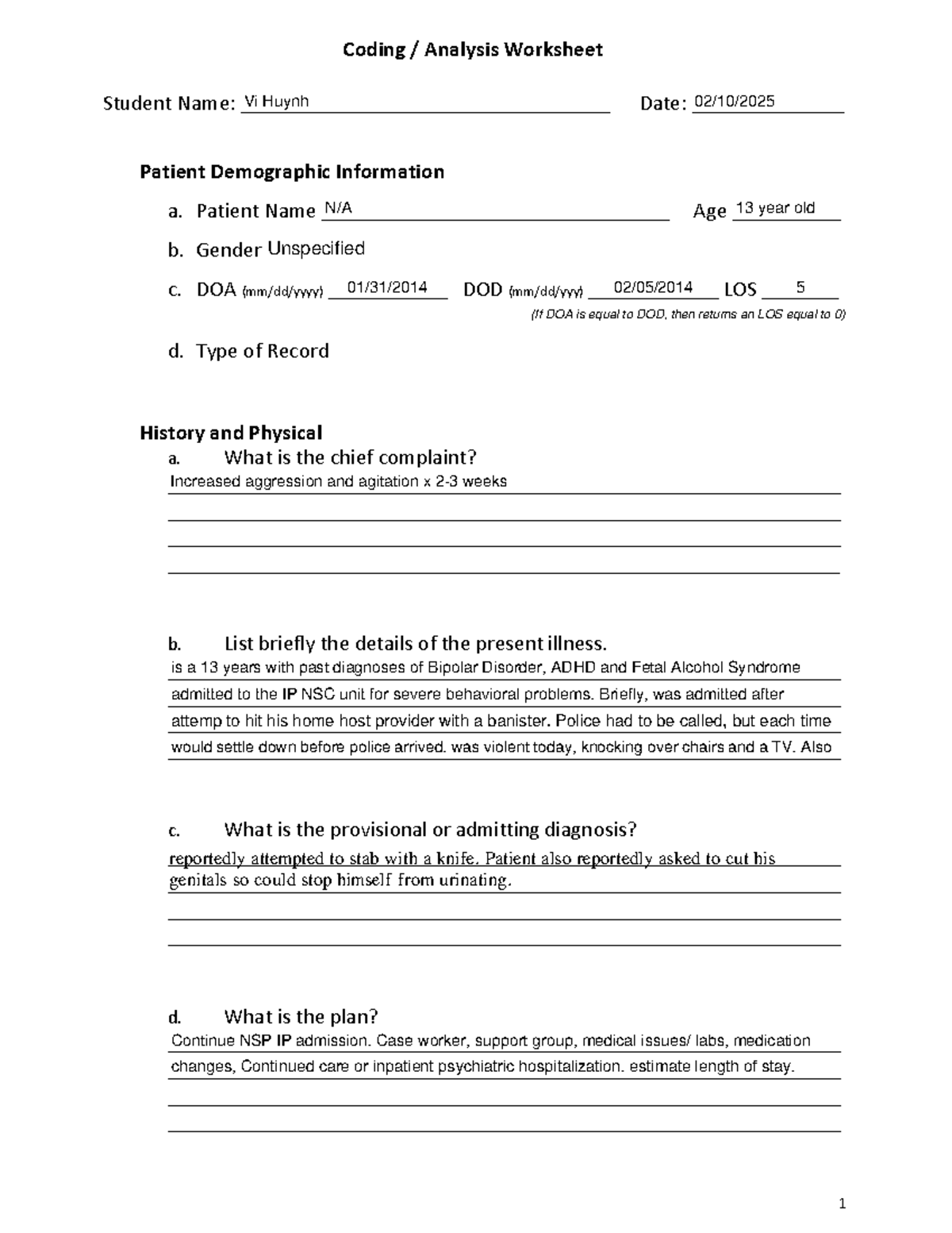 Quantitative Review Form IP-1: Coding & Patient Analysis Worksheet ...