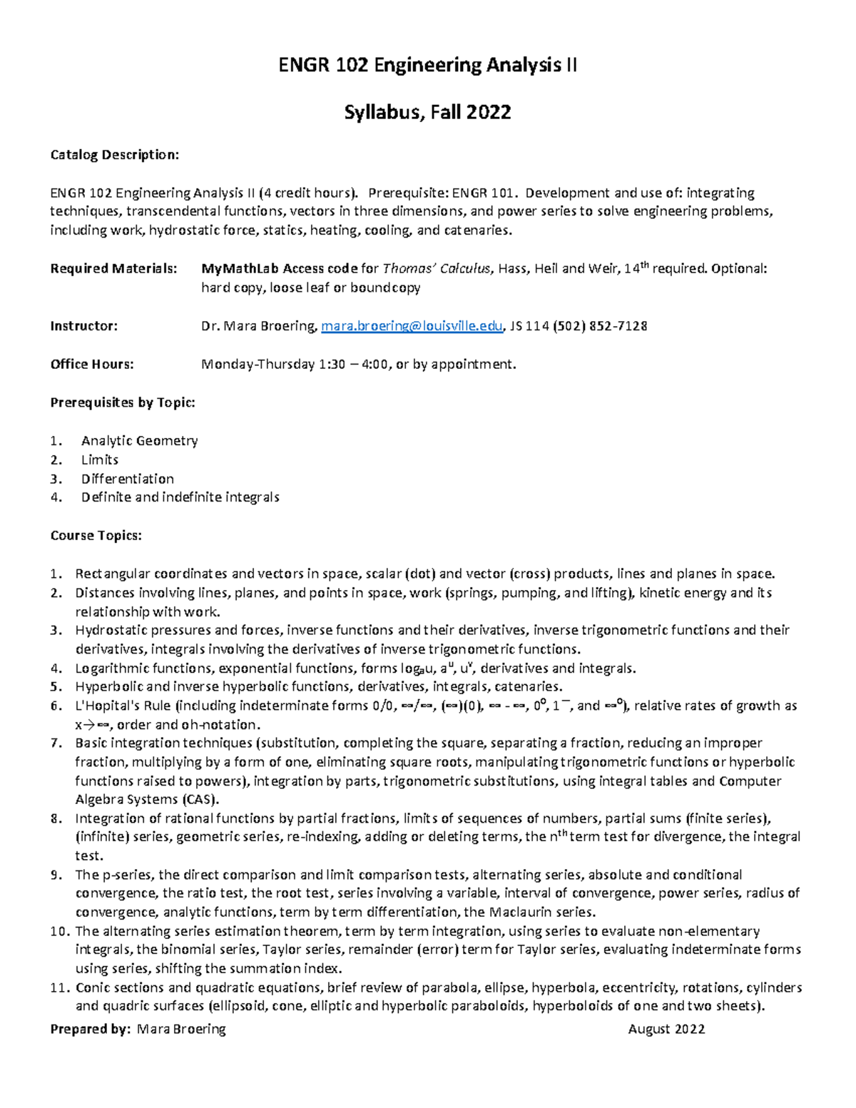 ENGR-102-01-4228 Syllabus for Engineering Analysis II, Fall 2022 - Studocu