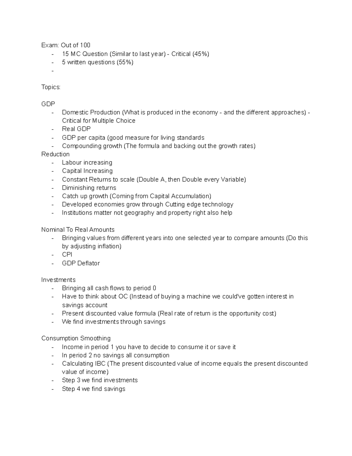 Macro 101: Final Exam Review - Key Concepts & Formulas - Studocu