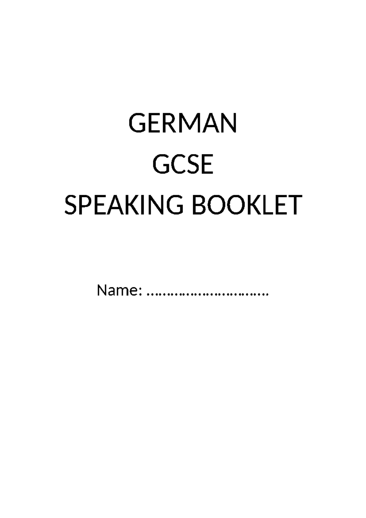 AQA GCSE German Speaking Booklet: Key Structures and Practice Topics ...