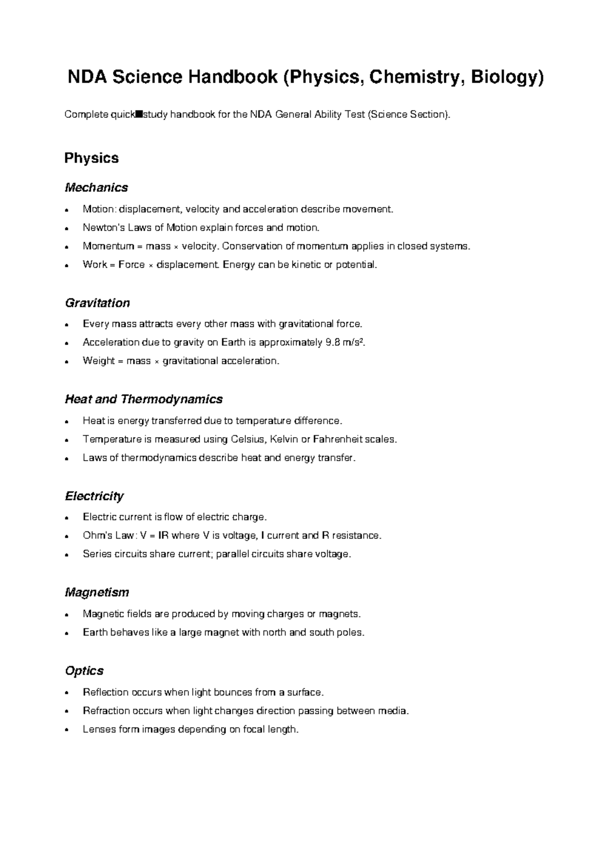 NDA Science Handbook: Complete Guide for General Ability Test - Studocu