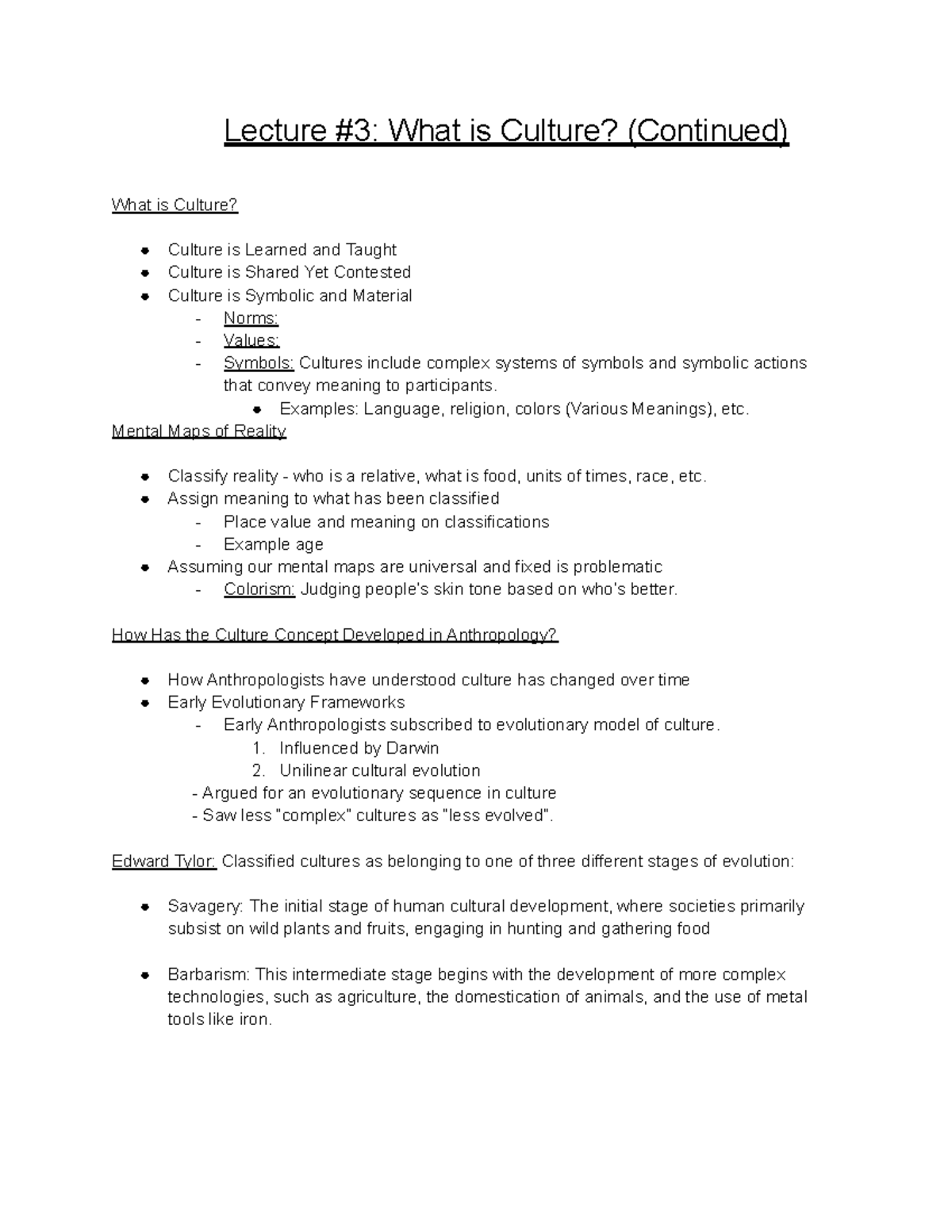 Cultural Anthropology Lecture Notes: Understanding Culture Concepts ...