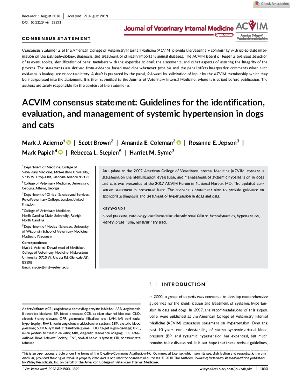 Acvim Consensus Statement Guidelines For The Diagnosis, Classification ...