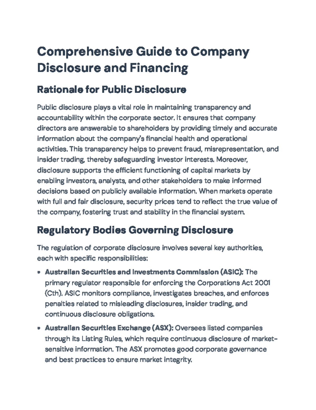 Comprehensive Guide to Corp Disclosure & Financing Standards (FIN 101 ...