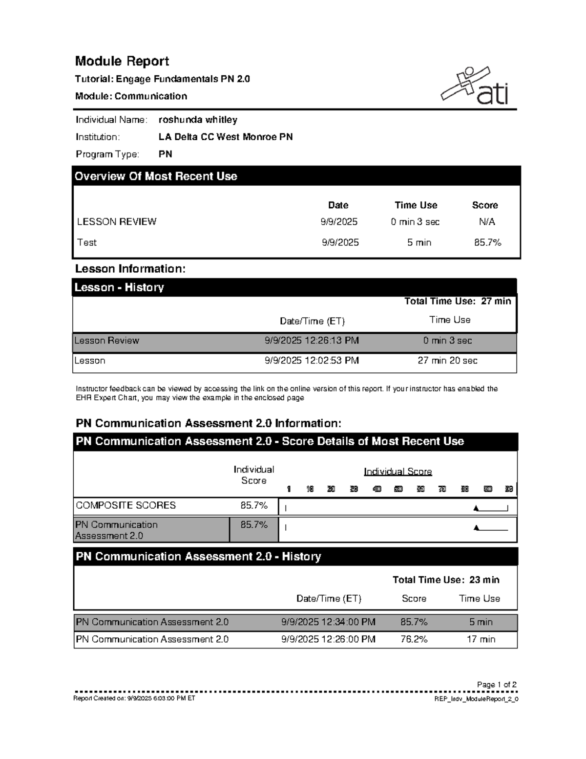 PN Communication Module Report: Lesson Review & Assessment Details ...