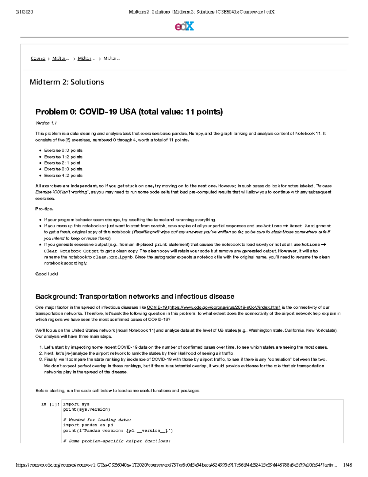 Midterm 2 Solutions for CSE6040x: COVID-19 Data Analysis Tasks - Studocu