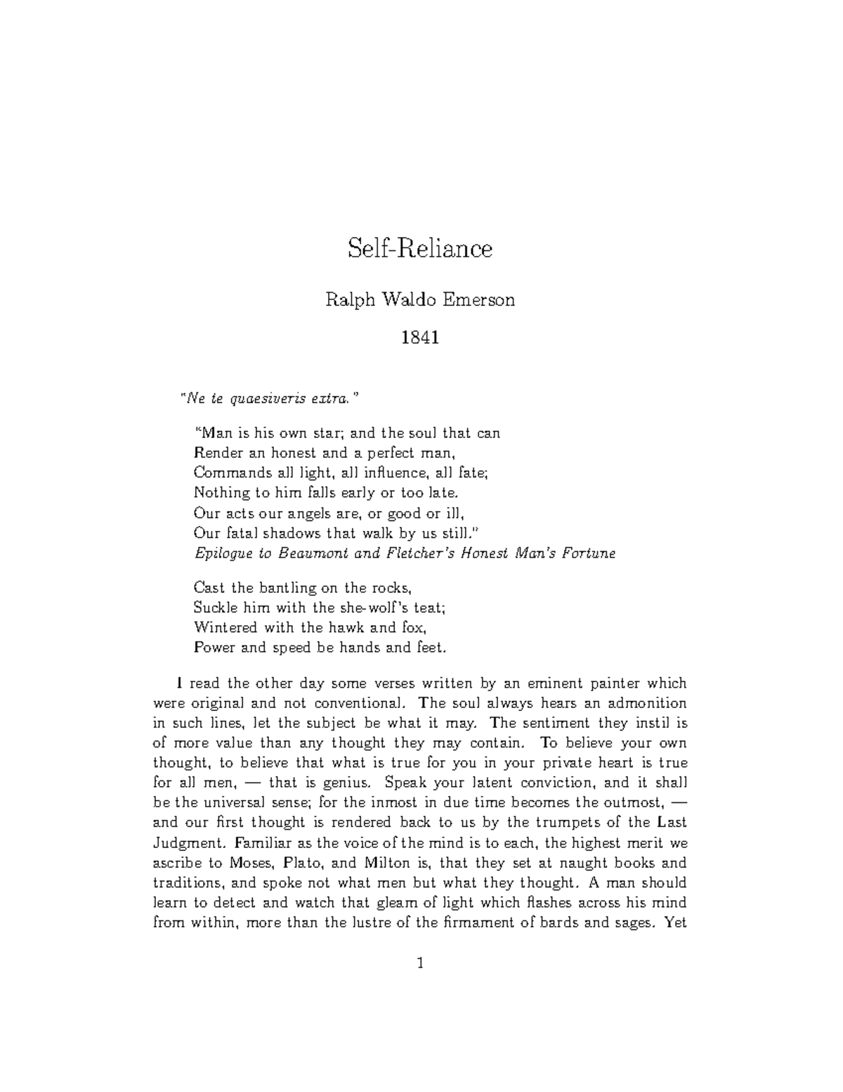 SELF Reliance Lecture Notes - Insights from Emerson's Work - Studocu
