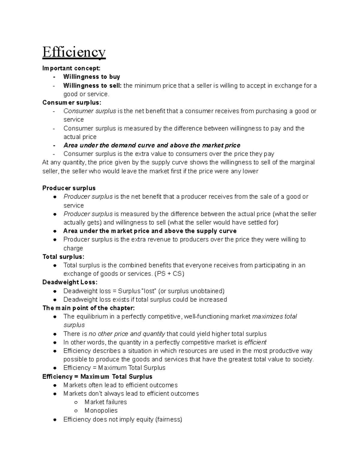 Econ 101 Chapter 5: Exploring Efficiency, Surplus & Market Dynamics ...