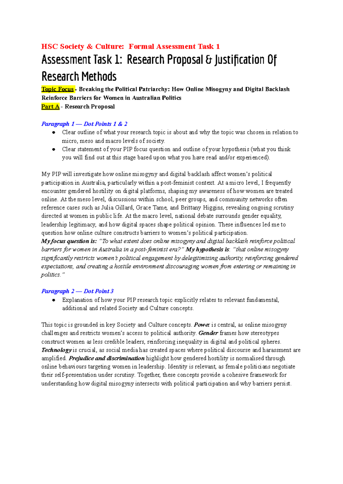 12SAC Formal Assessment Task 1: Research Proposal on Online Misogyny ...