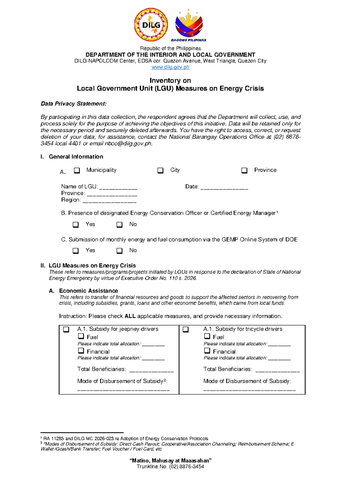 LGU Measures on Energy Crisis: Inventory Report (DILG) - Studocu