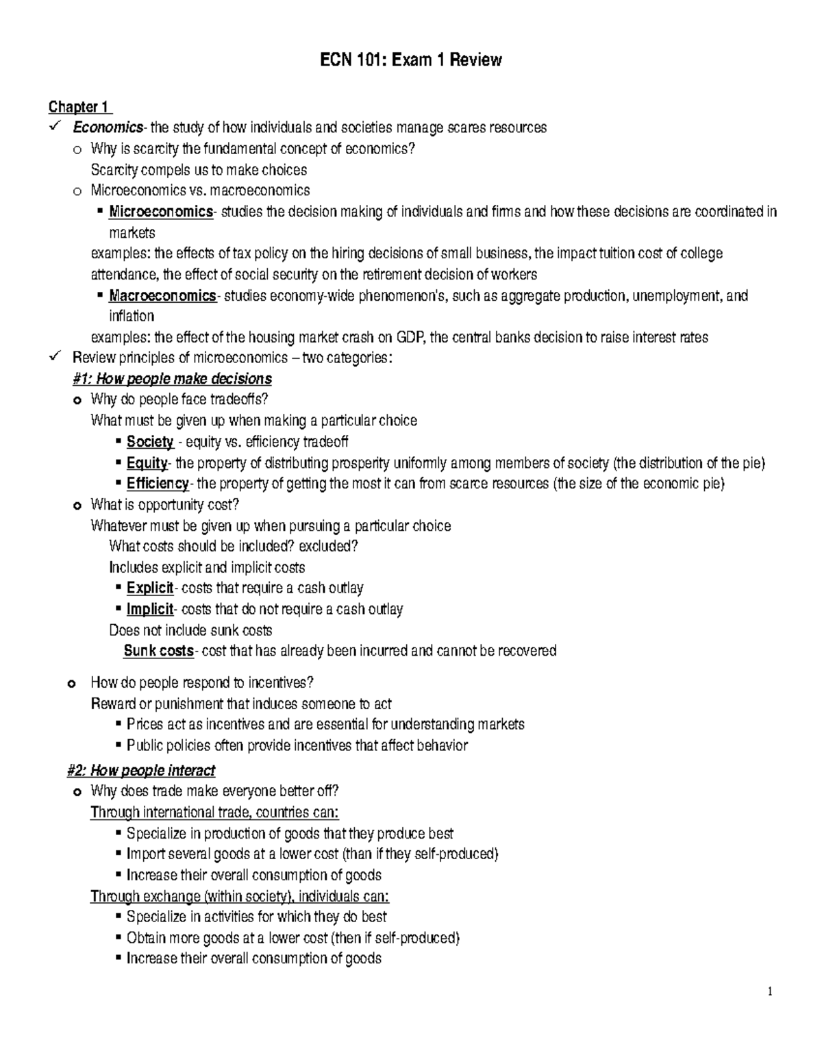 ECN 101 Exam - Notes for ECN 101 Exam #1 - ECN 101: Exam 1 Review ...