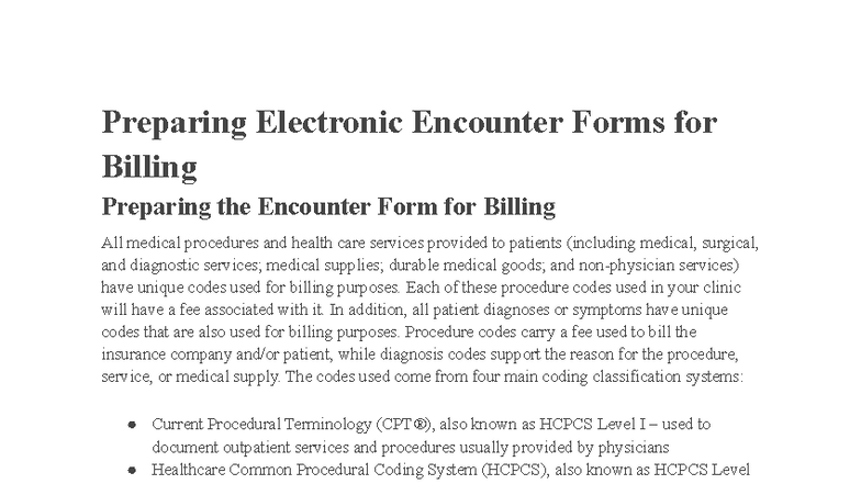 Preparing Electronic Encounter Forms for Billing (MED 101) - Studocu