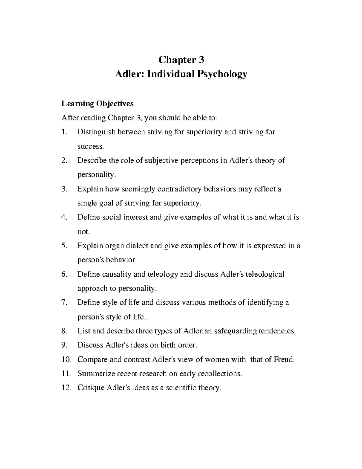Chapter 3 - Adler Individual Psychology - Chapter 3 Adler: Individual ...