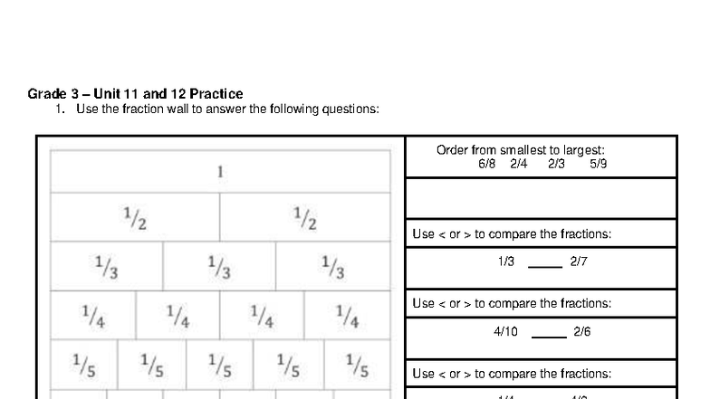 Grade 3 Math Practice: Unit 11 & 12 Review Activities - Studocu