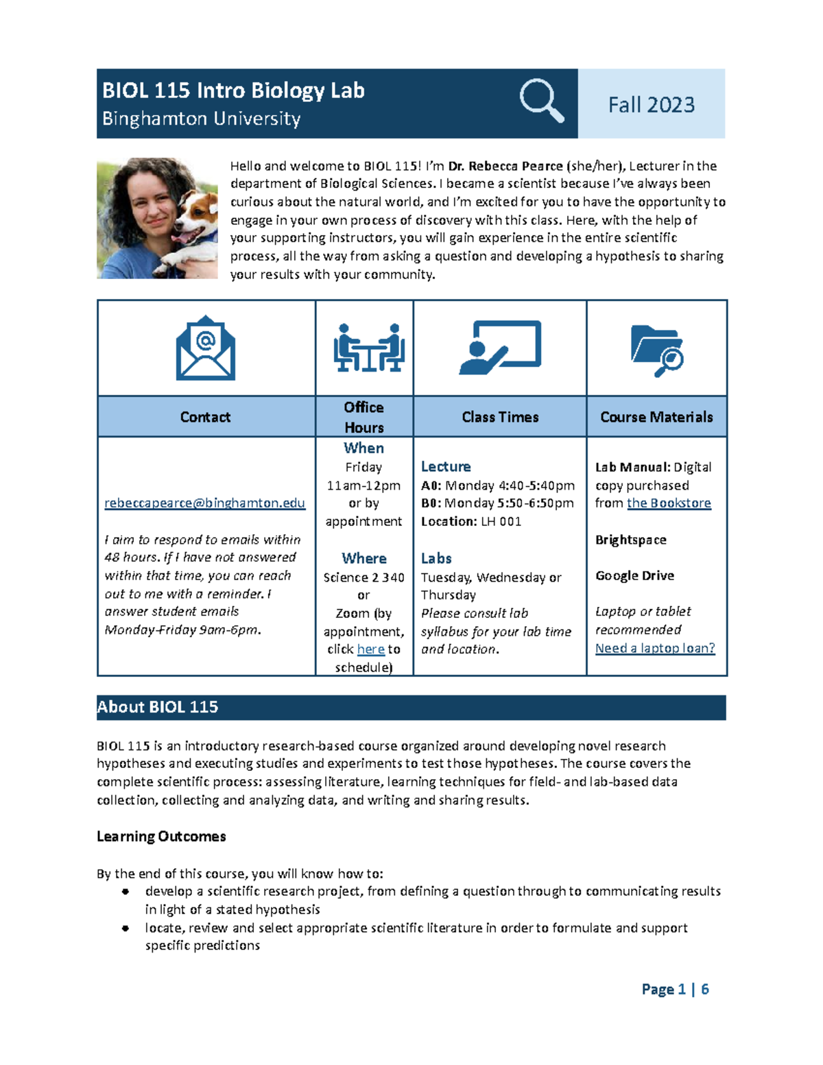 BIOL 115 Syllabus for Fall 2023 - Introduction to Research & Labs - Studocu