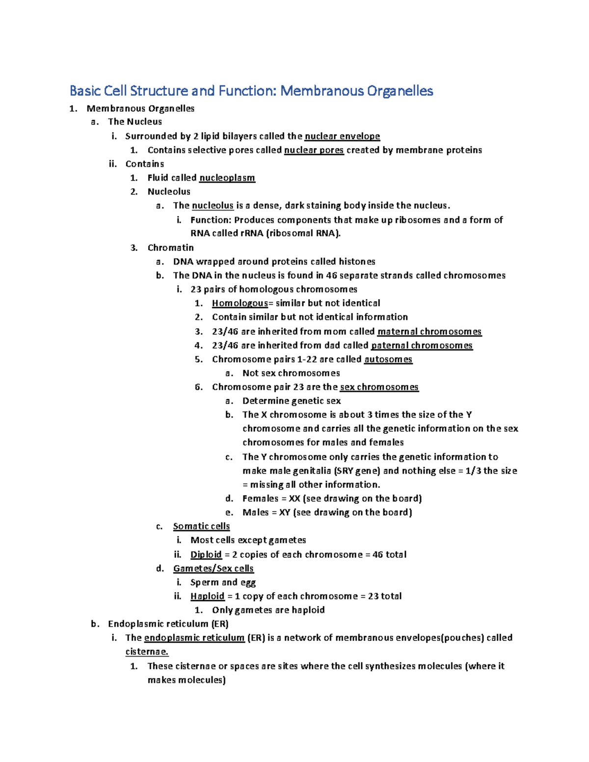 Lecture on Basic Cell Structure and Function: Membranous Organelles ...