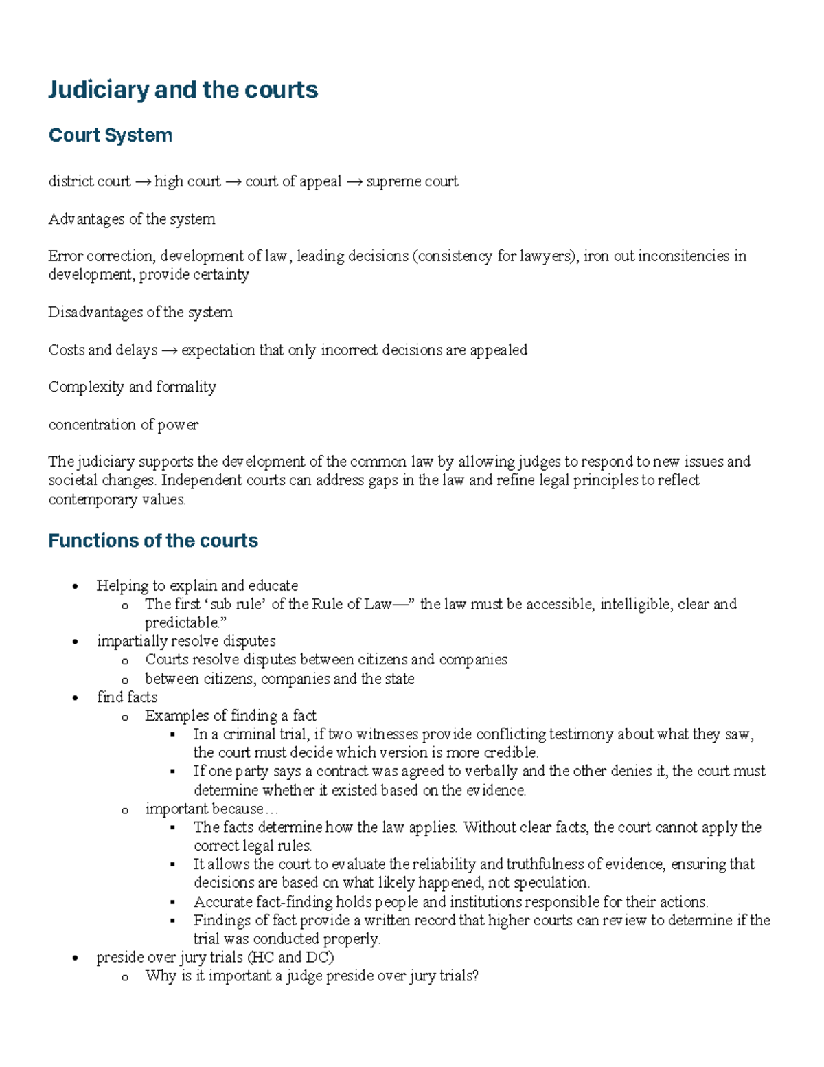 LAWS121 Final Exam Notes: Judiciary and Court System Analysis - Studocu