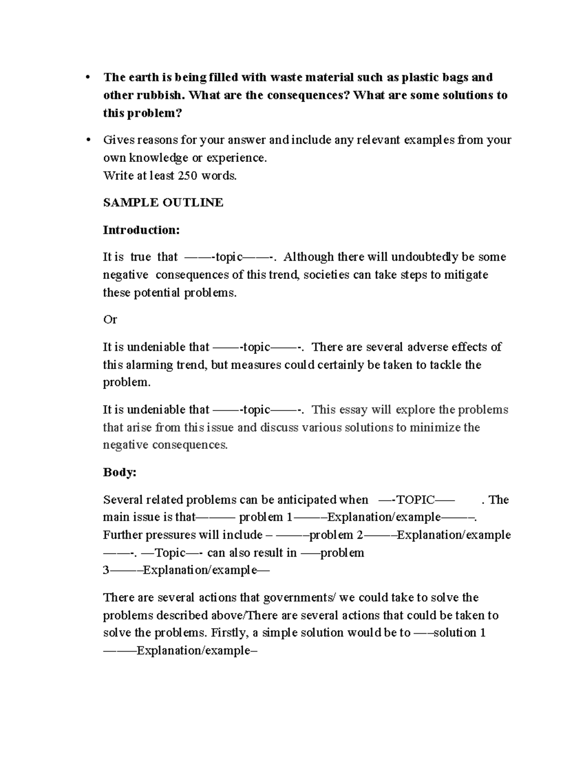 ENG101: Problem Solution Essay Guidelines and Sample Outline - Studocu