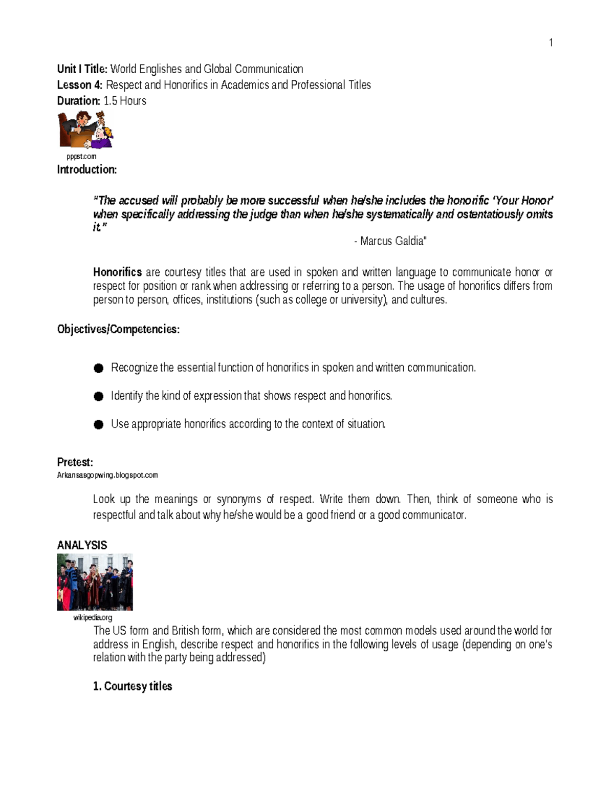 Unit I Lesson 4: Understanding Respect and Honorifics in Communication ...