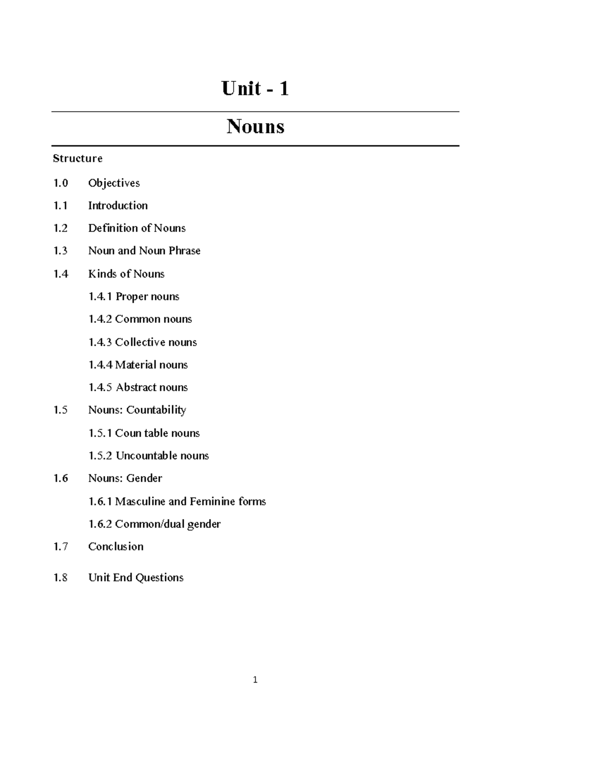 Unit 1: Understanding Nouns - Structure, Types, and Gender - Studocu