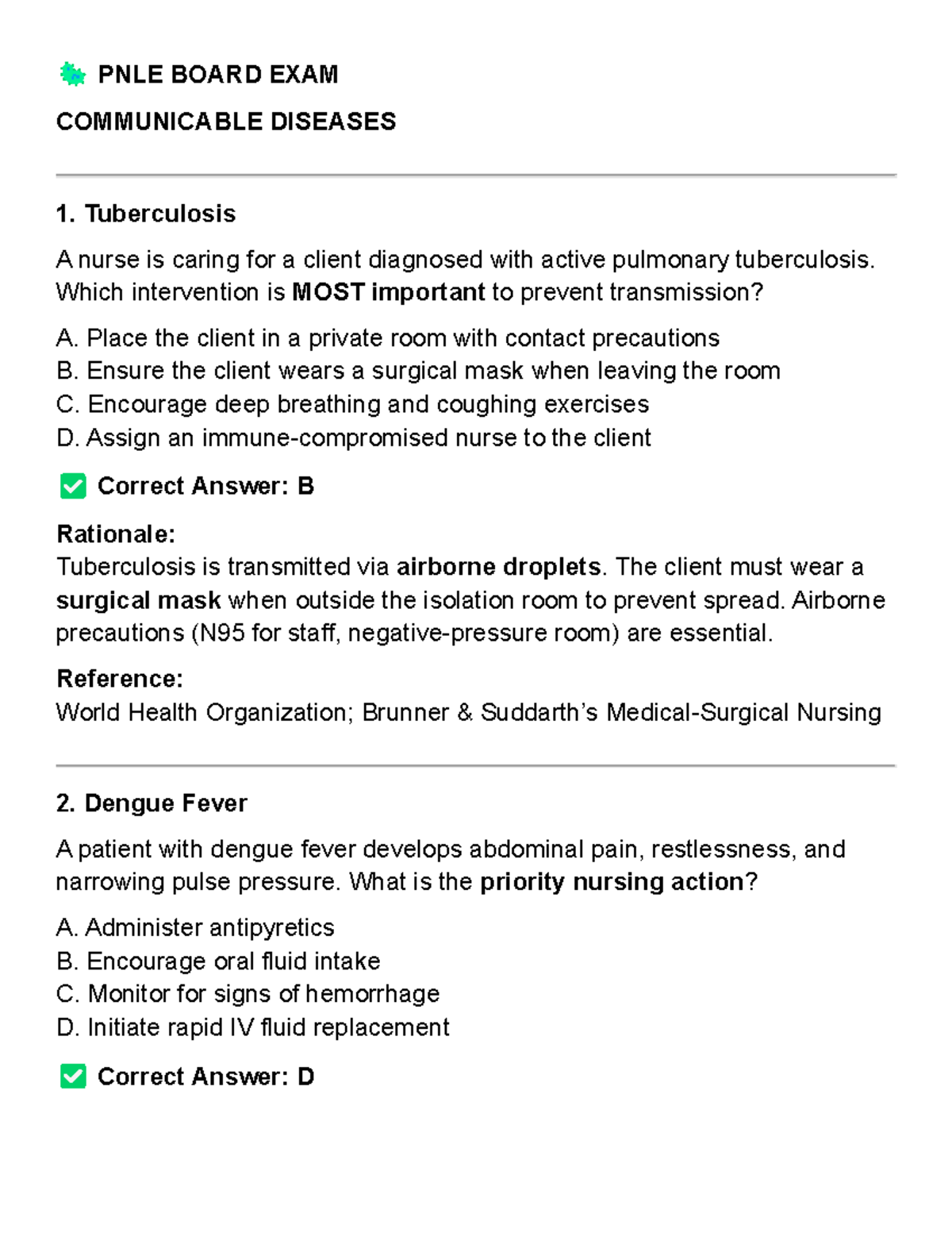 CHN-200 - PNLE Board Exam Review: Communicable Diseases - Studocu