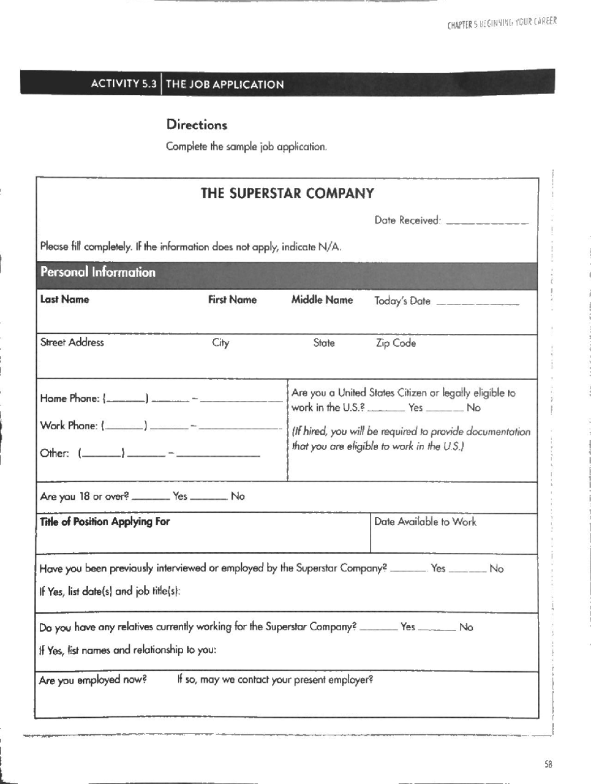 CHAPTER 5 JOB APPLICATION ACTIVITY 5.3 - THE SUPERSTAR COMPANY - Studocu