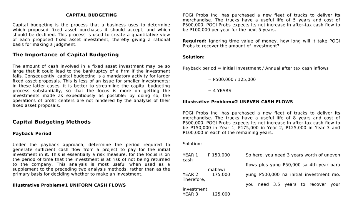 Capital Budgeting Module - CAPITAL BUDGETING Capital budgeting is the ...