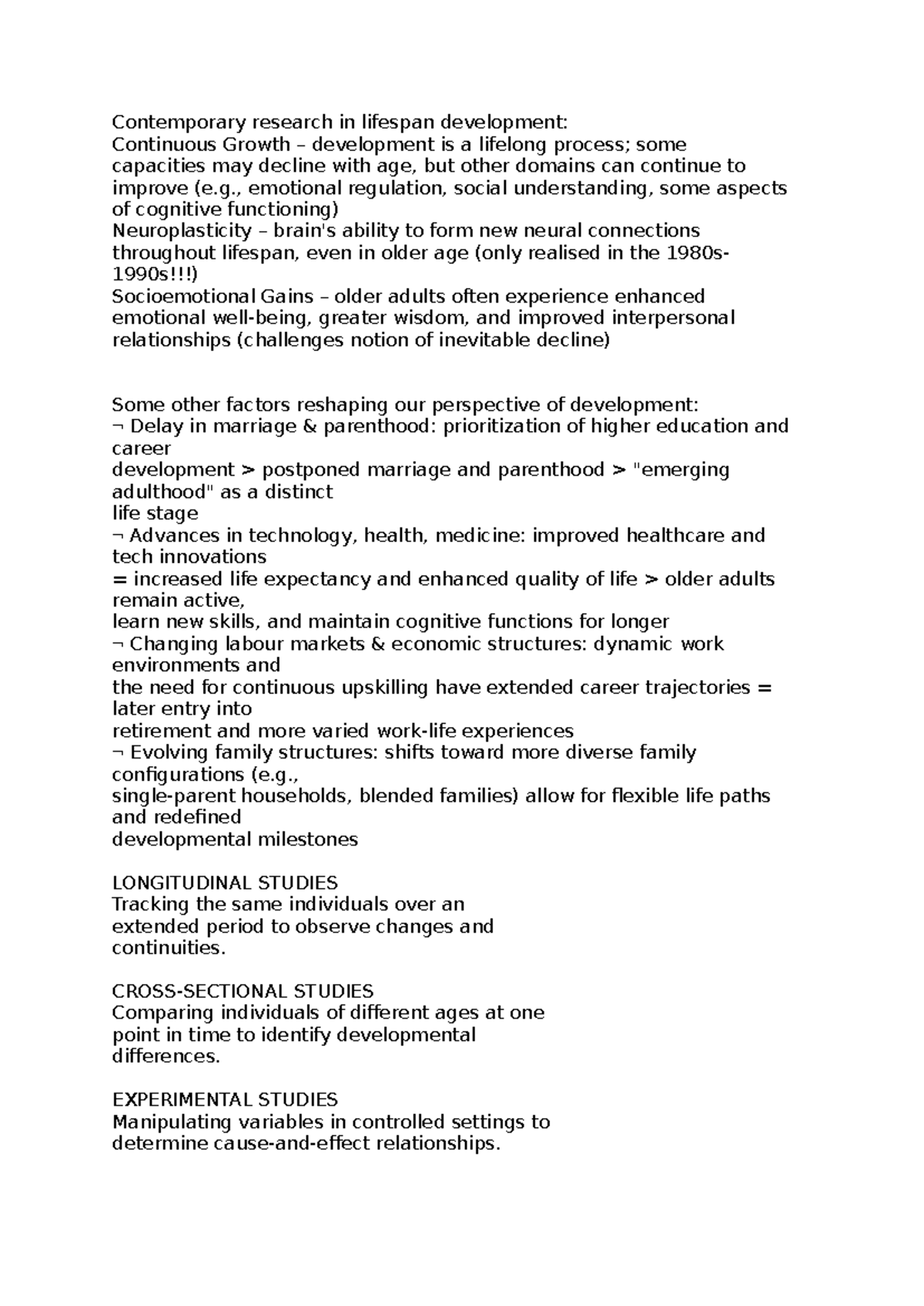 2015 notes - Contemporary research in lifespan development: Continuous ...