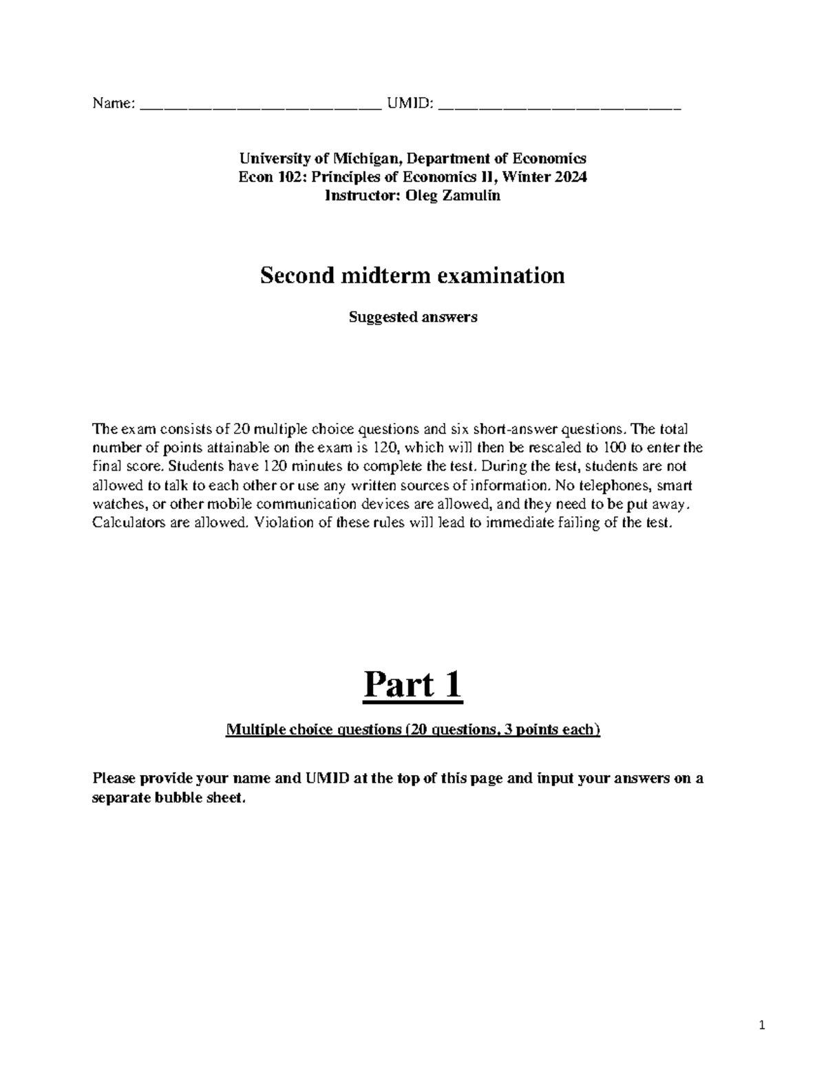 Econ 102: Second Midterm Exam Suggested Answers - Studocu