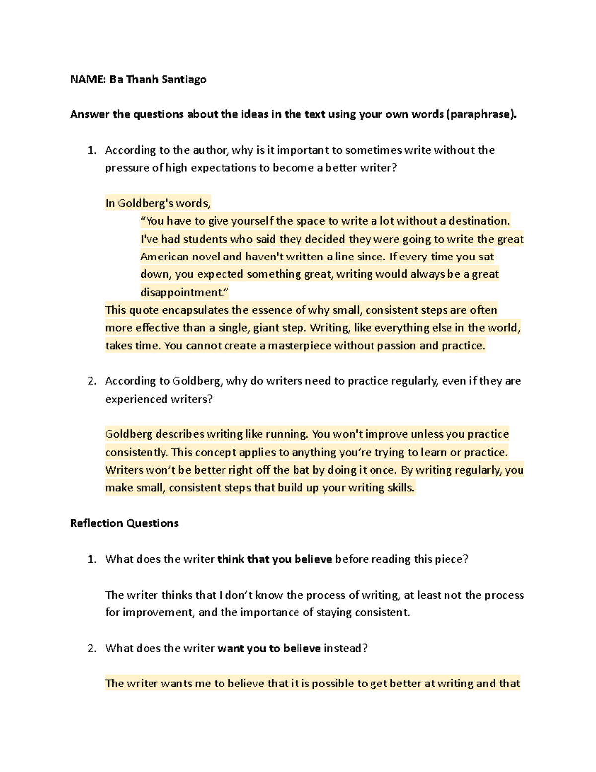 Assignment: Writing as a Practice - Ba Thanh Santiago - Studocu