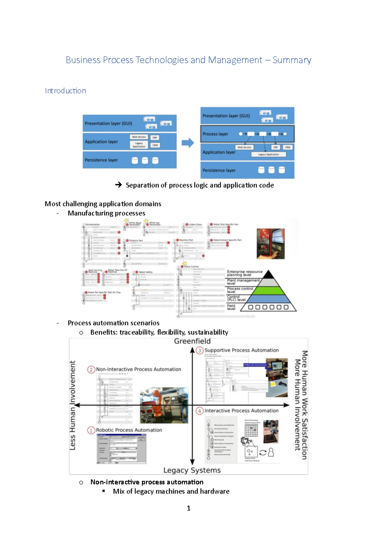 Business Process Technologies and Management - Summary - Business ...