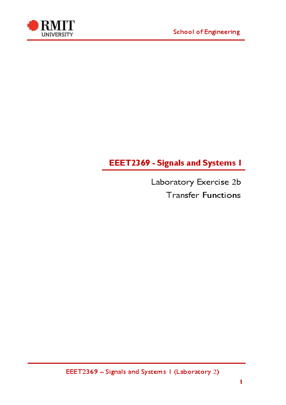 EEET2369 Signals and Systems 1 Lab 2b: Transfer Functions Analysis ...