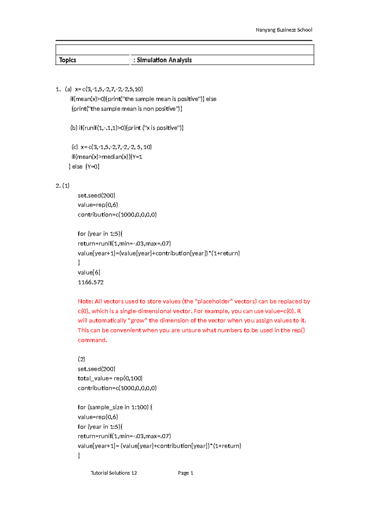 Simulation Analysis Solutions for Week 12 - Tutorial Q&A - Studocu