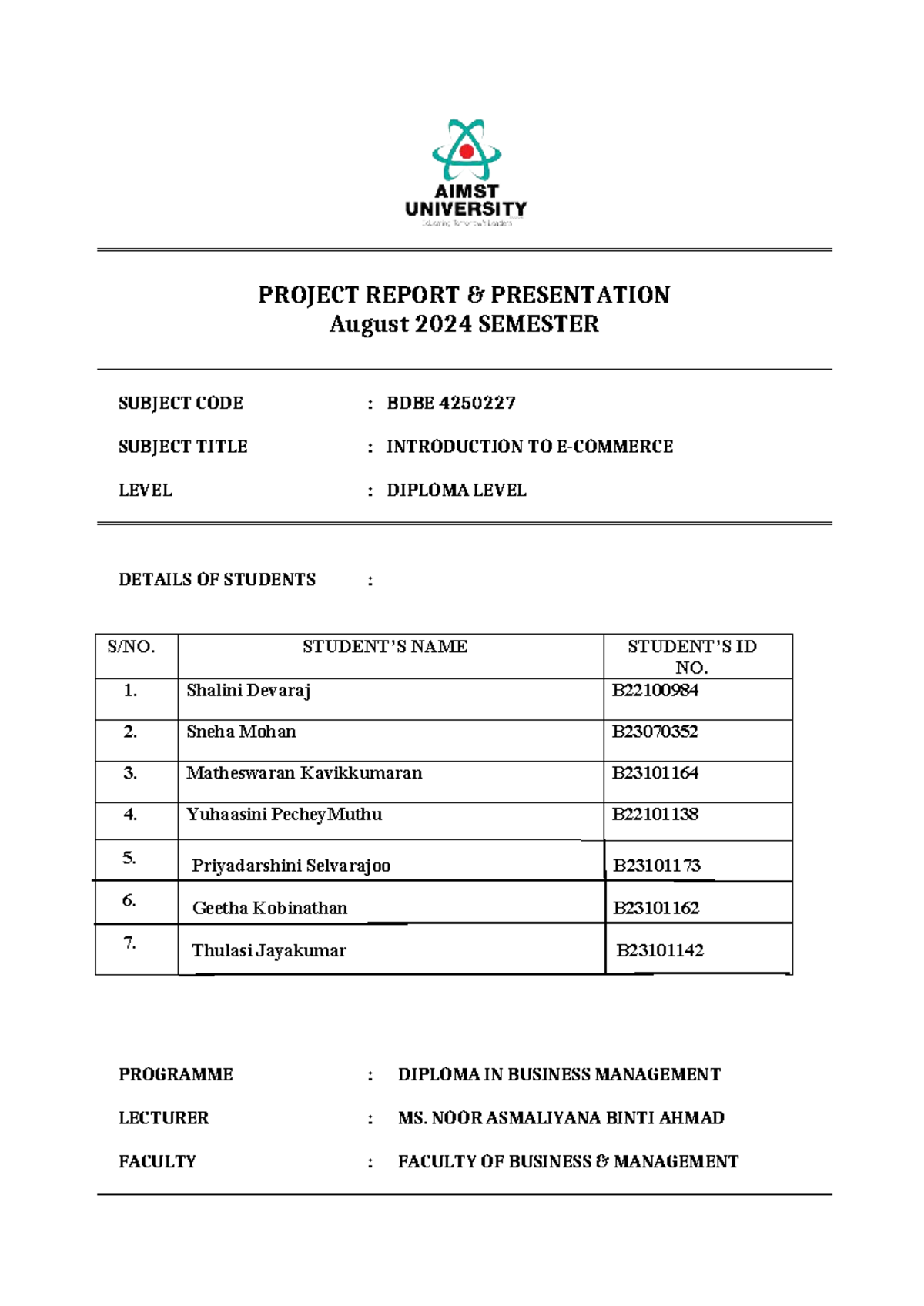 Group Project Report Presentation: BDBE 4250227 - Eco Waves Initiative ...